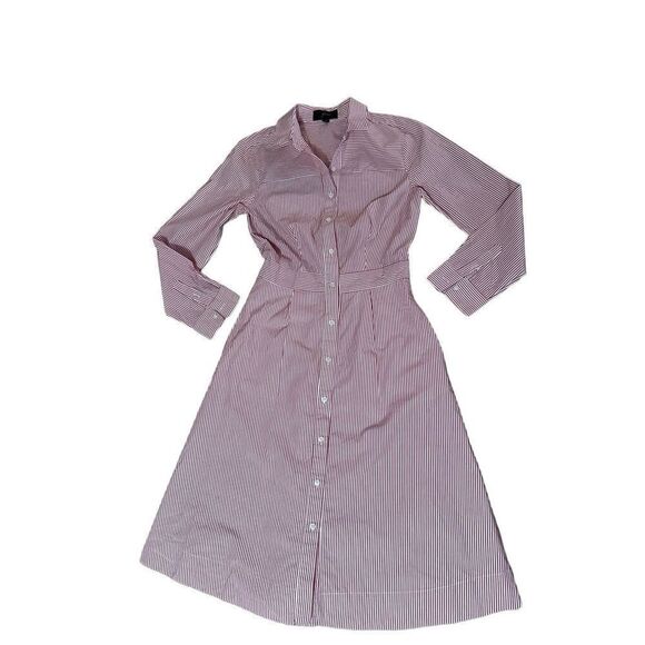 J Crew Pink Striped Shirt Dress Knee Length Button Up Pockets Preppy Womens 00 - Picture 1 of 12